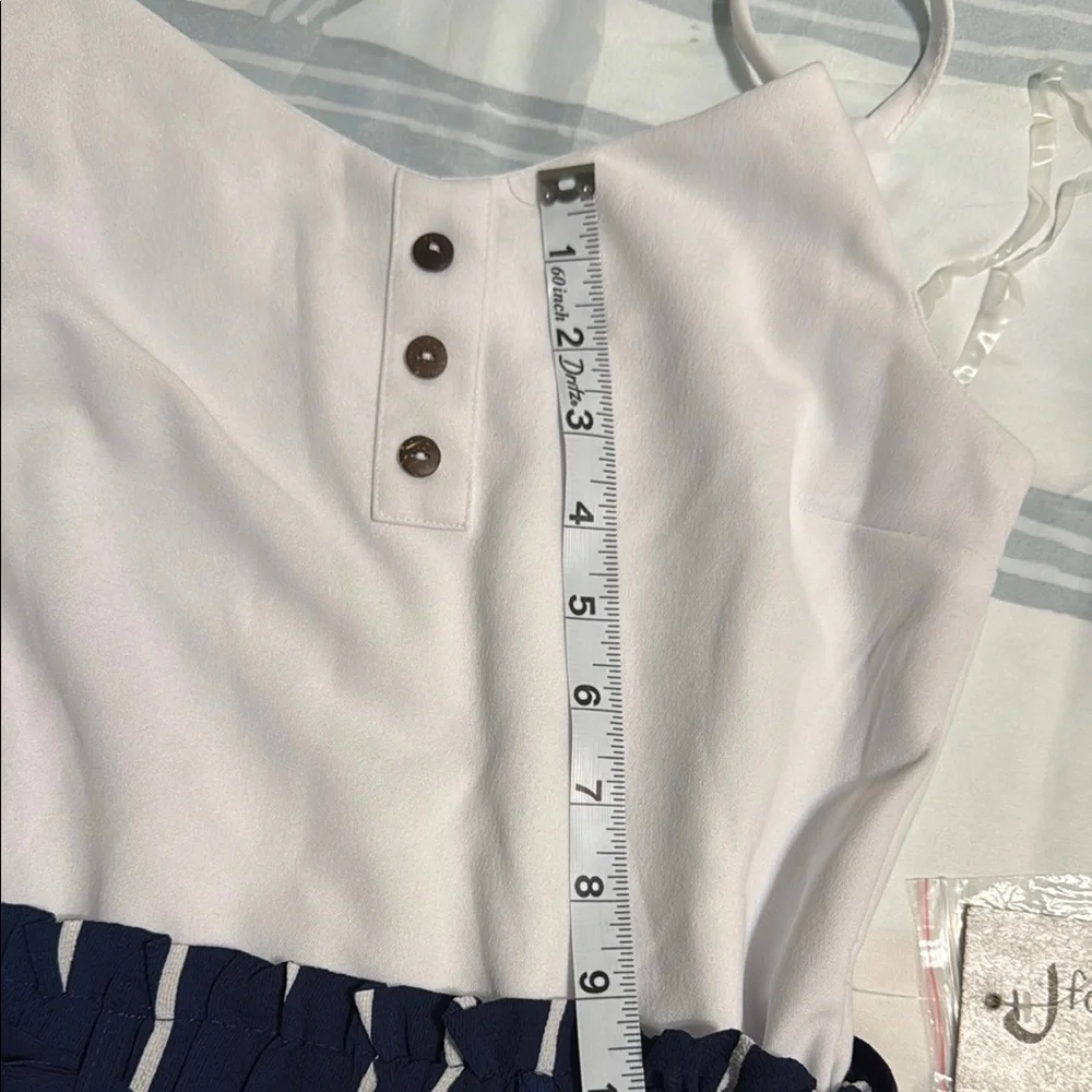 J for Justify White Top with Navy Striped Shorts